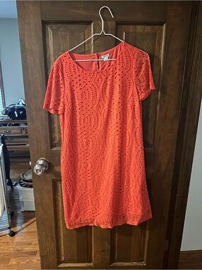 Coral Eyelet Shift Dress